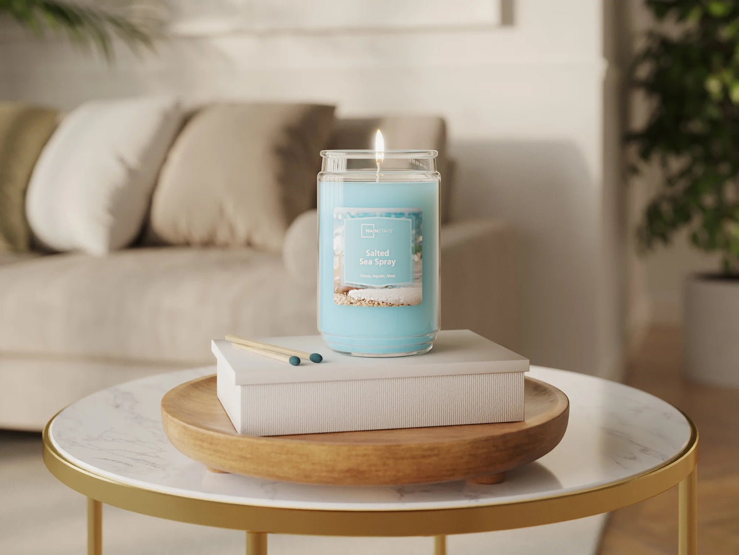 Salted Sea Spray Scented Candle – Coastal Ocean Breeze Glass Jar Candle 20oz
