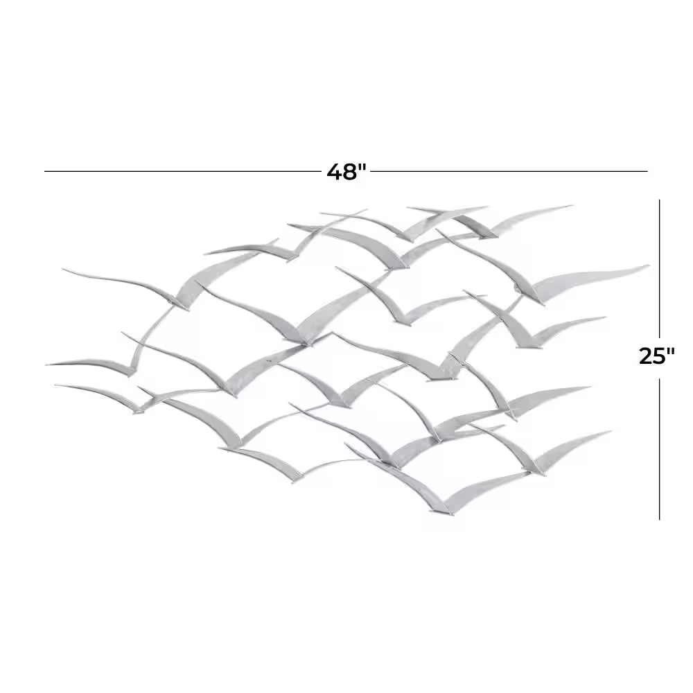 Silver Flying Birds Wall Decor – Coastal Metal Flock Wall Art