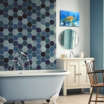 Sea Turtle Canvas Wall Art | Coastal Ocean Bathroom Decor