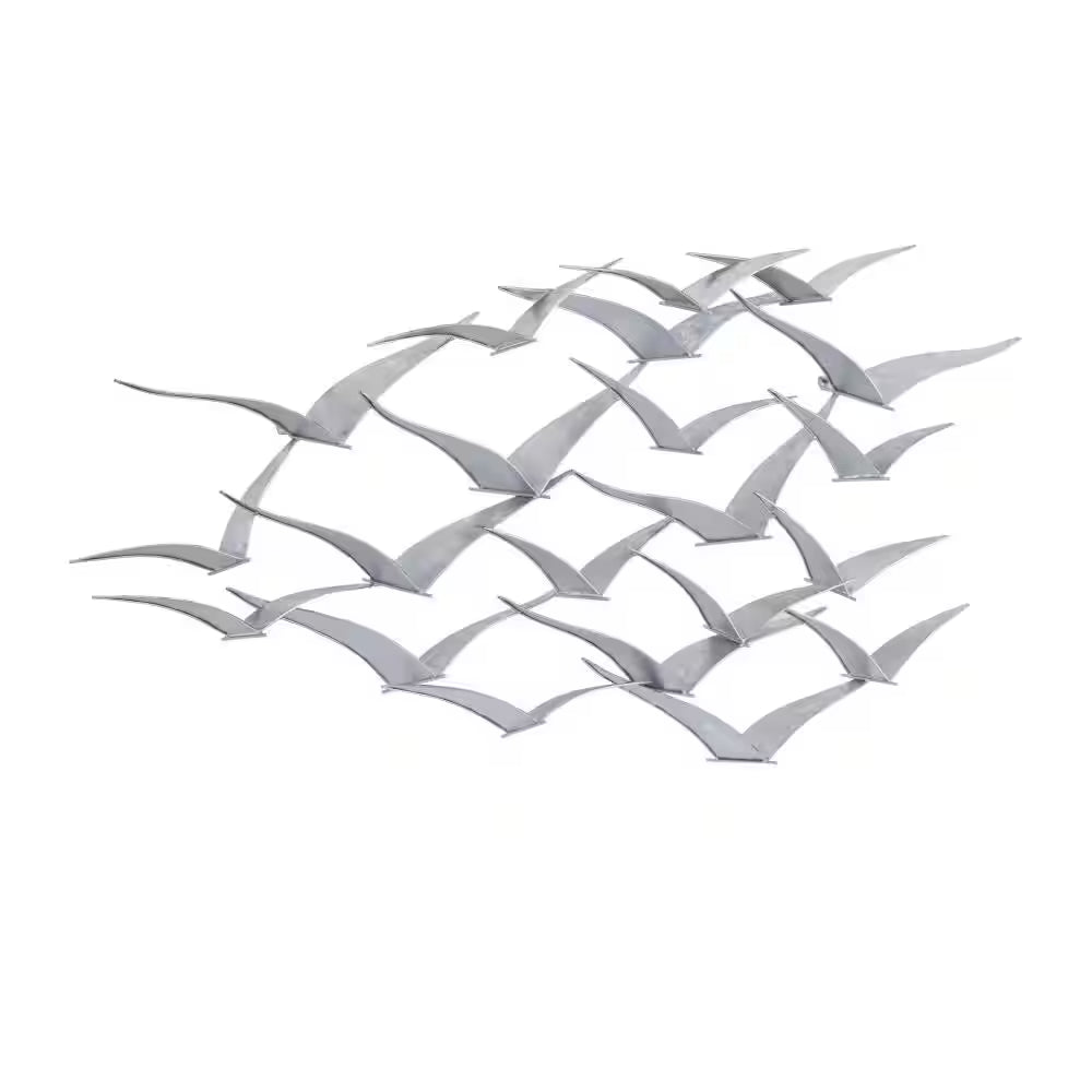 Silver Flying Birds Wall Decor – Coastal Metal Flock Wall Art