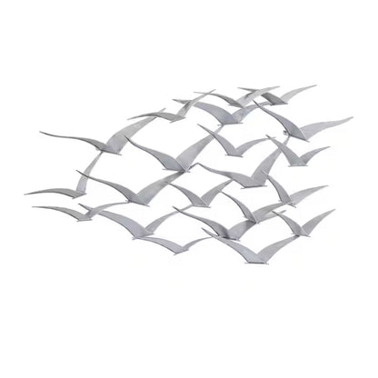 Silver Flying Birds Wall Decor – Coastal Metal Flock Wall Art