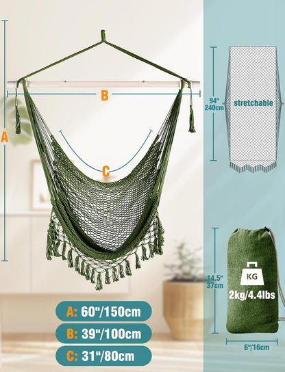 Handmade Hanging Hammock Chair | Cotton Rope Woven Swing Seat