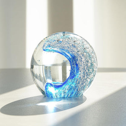 Hand Blown Ocean Wave Crystal Ball – Coastal Glass Beach Decor Sphere