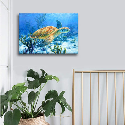 Sea Turtle Canvas Wall Art | Coastal Ocean Bathroom Decor