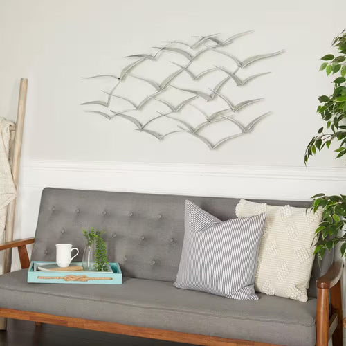 Silver Flying Birds Wall Decor – Coastal Metal Flock Wall Art