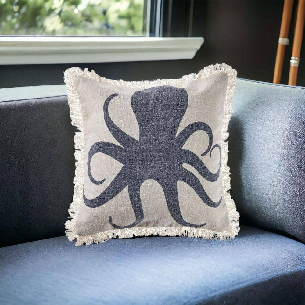 Cream Coastal Throw Pillow 18x18 | Nautical Beach Accent Pillow