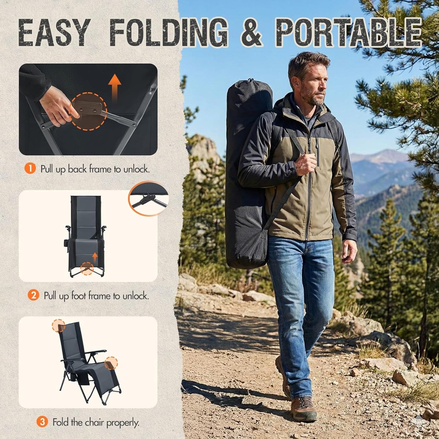 Oversized Zero Gravity Chair Outdoor Recliner | Portable Folding Lounge Chair