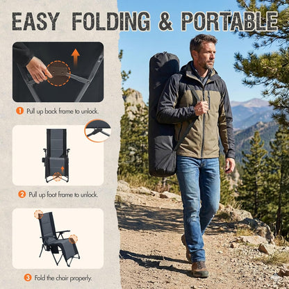 Oversized Zero Gravity Chair Outdoor Recliner | Portable Folding Lounge Chair