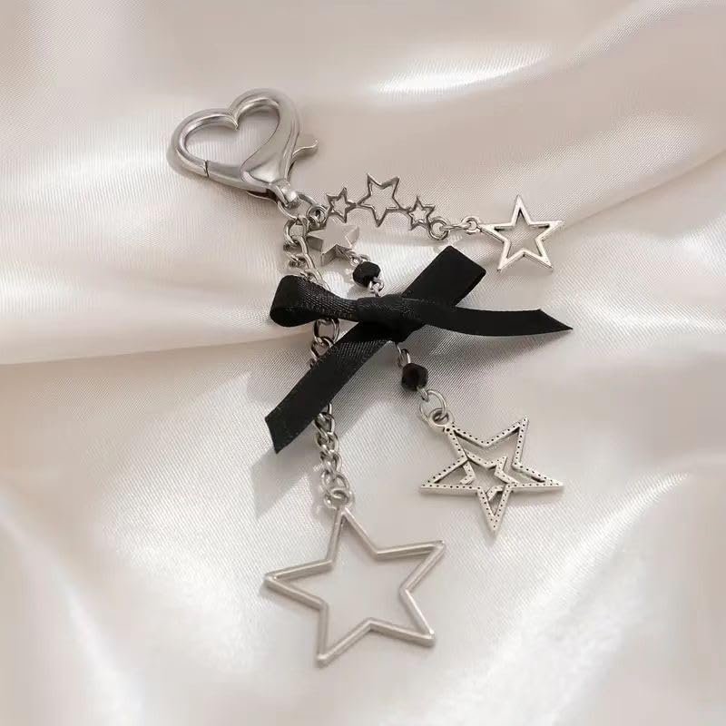 Cute Y2K Keychain Bag Charm Star Guitar Heart Kawaii Pendant Ita Bag Purse Decor Accessory Women Girls Gifts (Star)