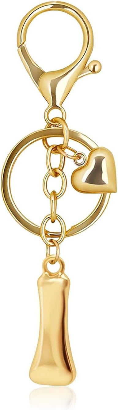 Gold Bubble Letter Keychain with Heart Charm, Cute Initial Bag Charms for Women, Hanging Purse Charm for Handbags
