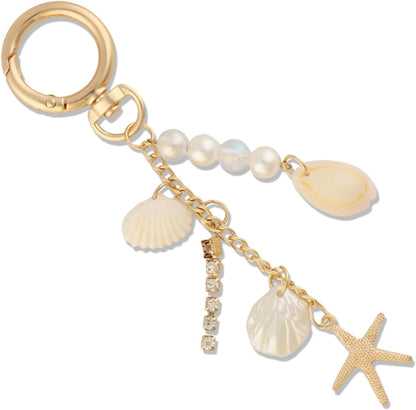 Gold Cute Keychains, Starfish Pearl Seashell Keychain Purse Backpack Charm Bag Handbags Charms for Women