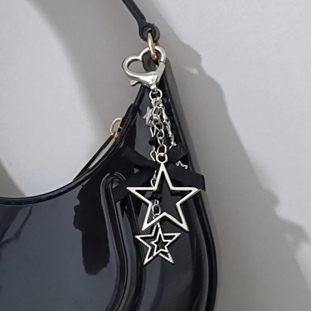 Cute Y2K Keychain Bag Charm Star Guitar Heart Kawaii Pendant Ita Bag Purse Decor Accessory Women Girls Gifts (Star)