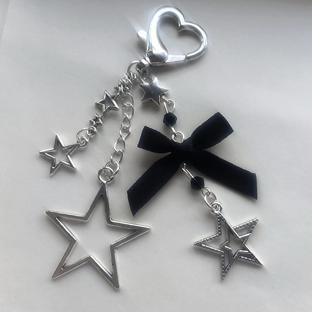 Cute Y2K Keychain Bag Charm Star Guitar Heart Kawaii Pendant Ita Bag Purse Decor Accessory Women Girls Gifts (Star)