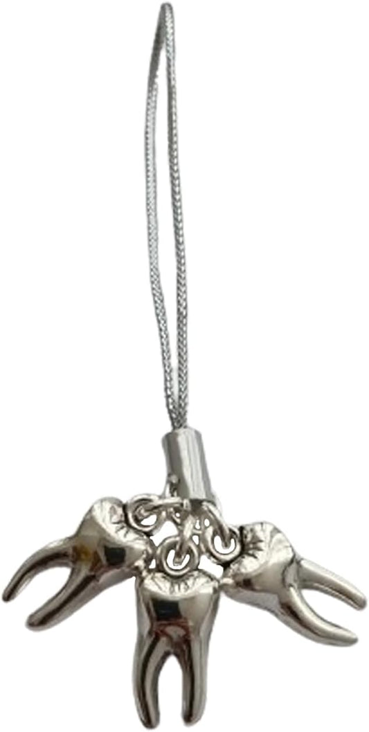 3D Tooth Charm Lanyard for Phone Case, Bags Chain Accessories, Teeth Pendant for Key Chain, Cute Lanyard for Clothing Zipper, Antique silver