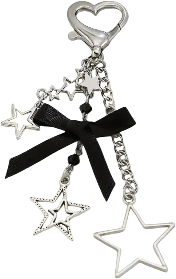 Cute Y2K Keychain Bag Charm Star Guitar Heart Kawaii Pendant Ita Bag Purse Decor Accessory Women Girls Gifts (Star)