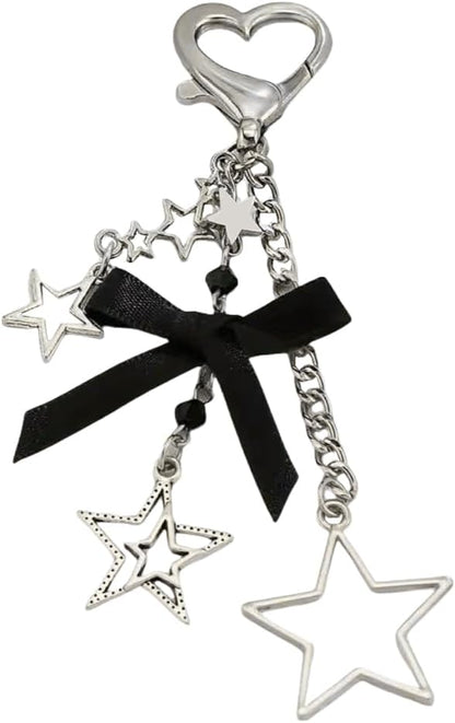 Cute Y2K Keychain Bag Charm Star Guitar Heart Kawaii Pendant Ita Bag Purse Decor Accessory Women Girls Gifts (Star)