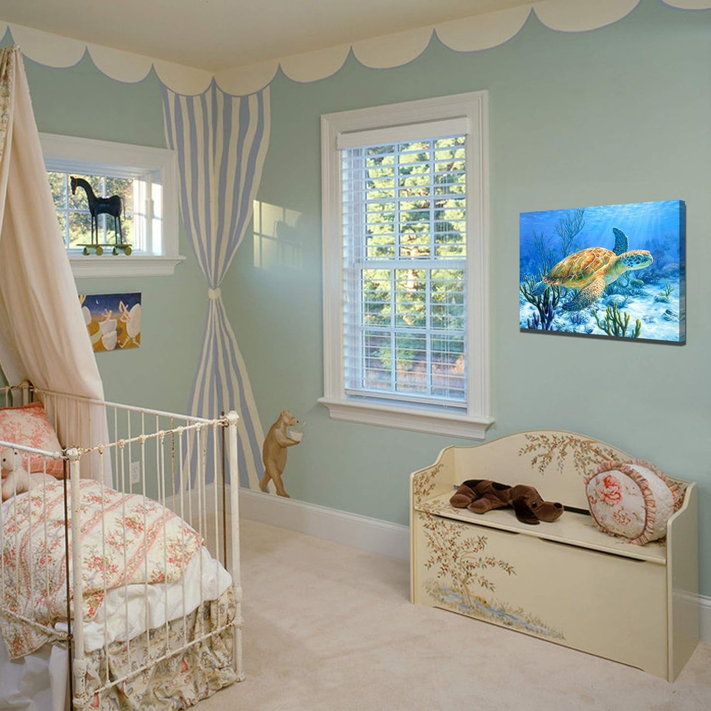 Sea Turtle Canvas Wall Art | Coastal Ocean Bathroom Decor