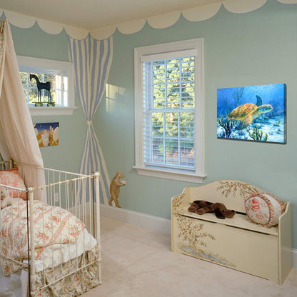 Sea Turtle Canvas Wall Art | Coastal Ocean Bathroom Decor