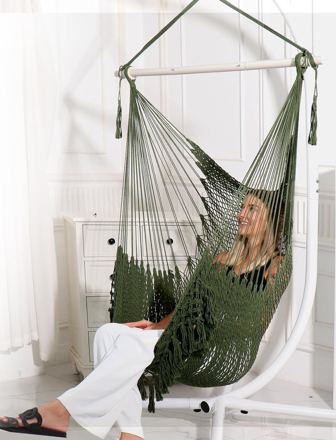 Handmade Hanging Hammock Chair | Cotton Rope Woven Swing Seat