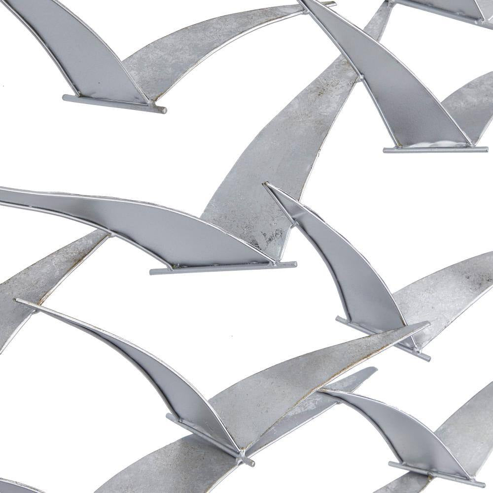 Silver Flying Birds Wall Decor – Coastal Metal Flock Wall Art