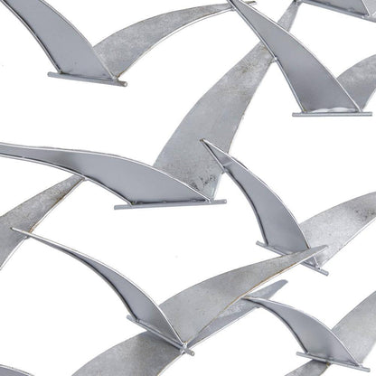 Silver Flying Birds Wall Decor – Coastal Metal Flock Wall Art