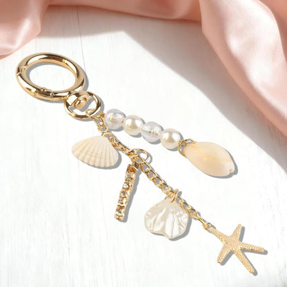 Gold Cute Keychains, Starfish Pearl Seashell Keychain Purse Backpack Charm Bag Handbags Charms for Women