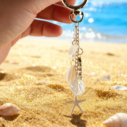 Gold Cute Keychains, Starfish Pearl Seashell Keychain Purse Backpack Charm Bag Handbags Charms for Women