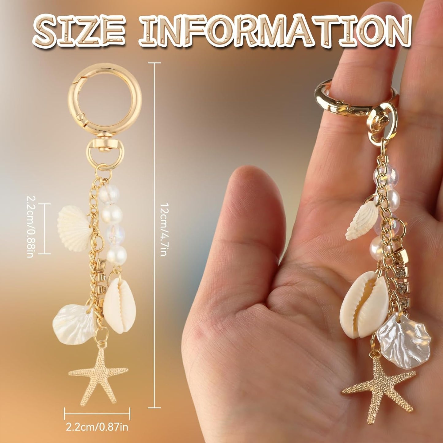 Gold Cute Keychains, Starfish Pearl Seashell Keychain Purse Backpack Charm Bag Handbags Charms for Women