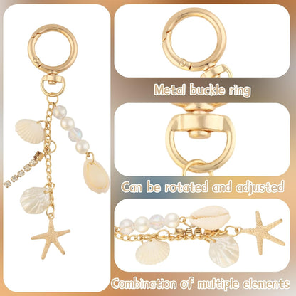 Gold Cute Keychains, Starfish Pearl Seashell Keychain Purse Backpack Charm Bag Handbags Charms for Women