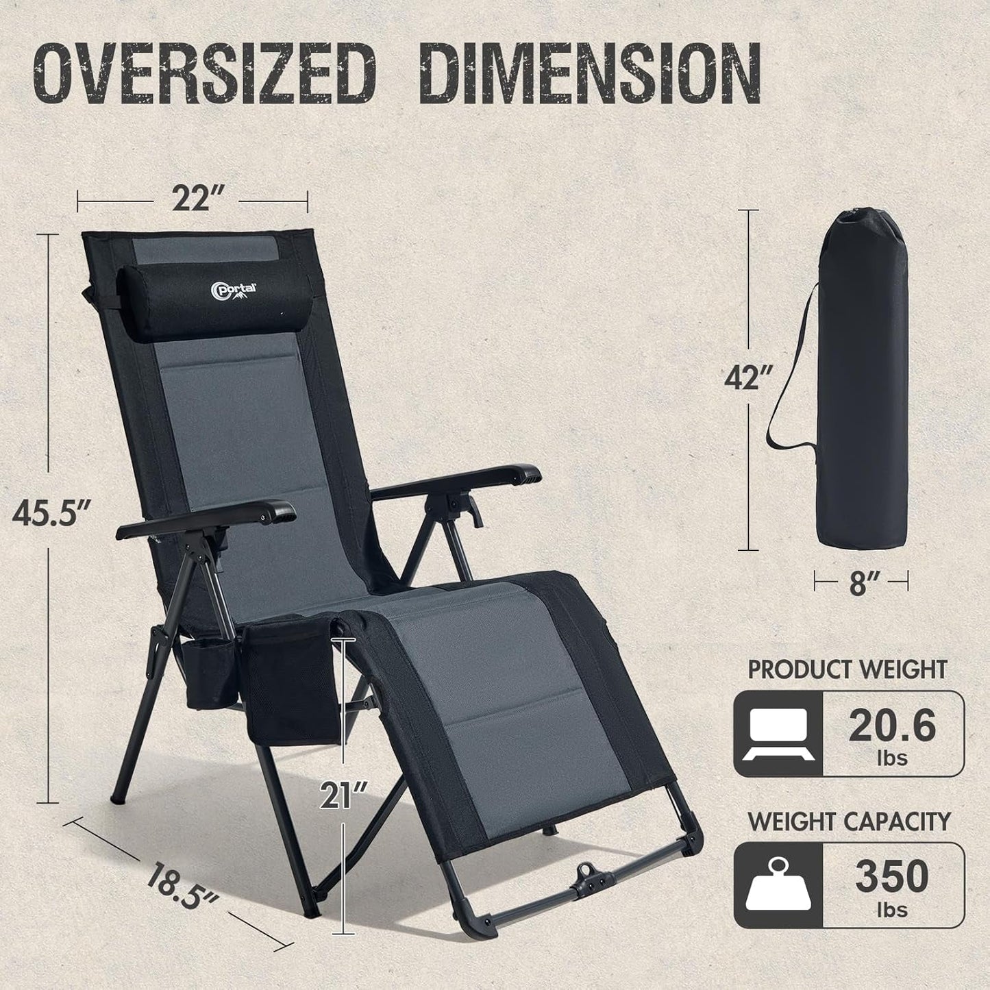 Oversized Zero Gravity Chair Outdoor Recliner | Portable Folding Lounge Chair