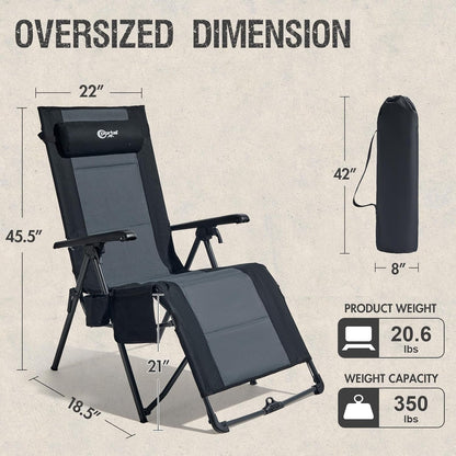 Oversized Zero Gravity Chair Outdoor Recliner | Portable Folding Lounge Chair