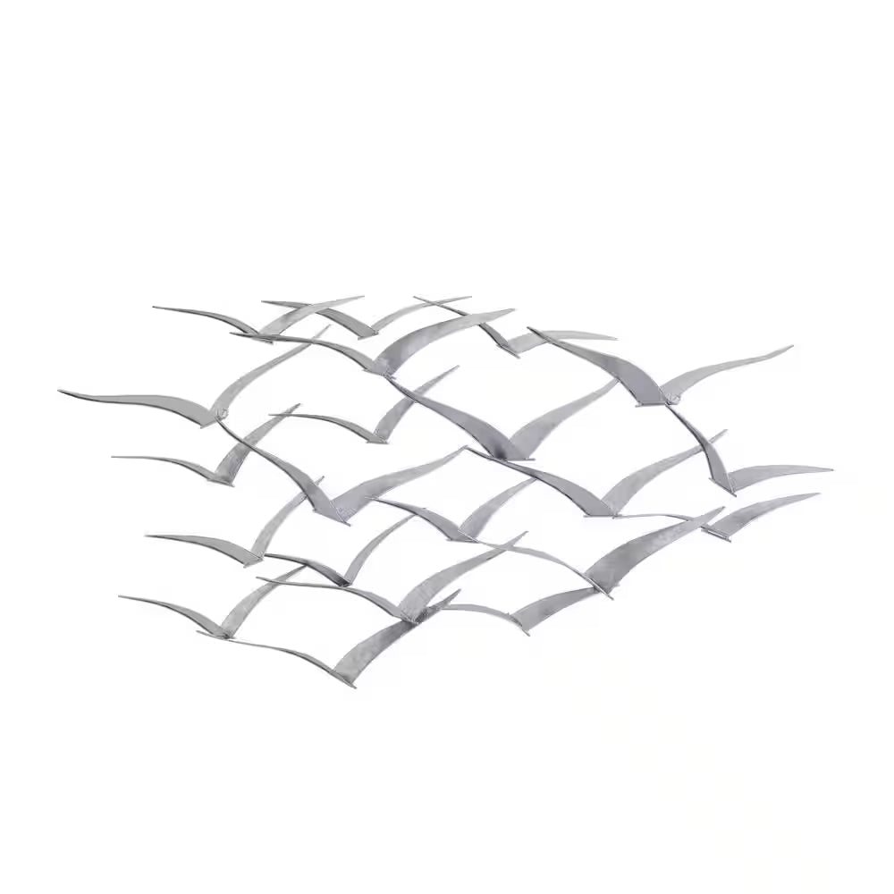 Silver Flying Birds Wall Decor – Coastal Metal Flock Wall Art
