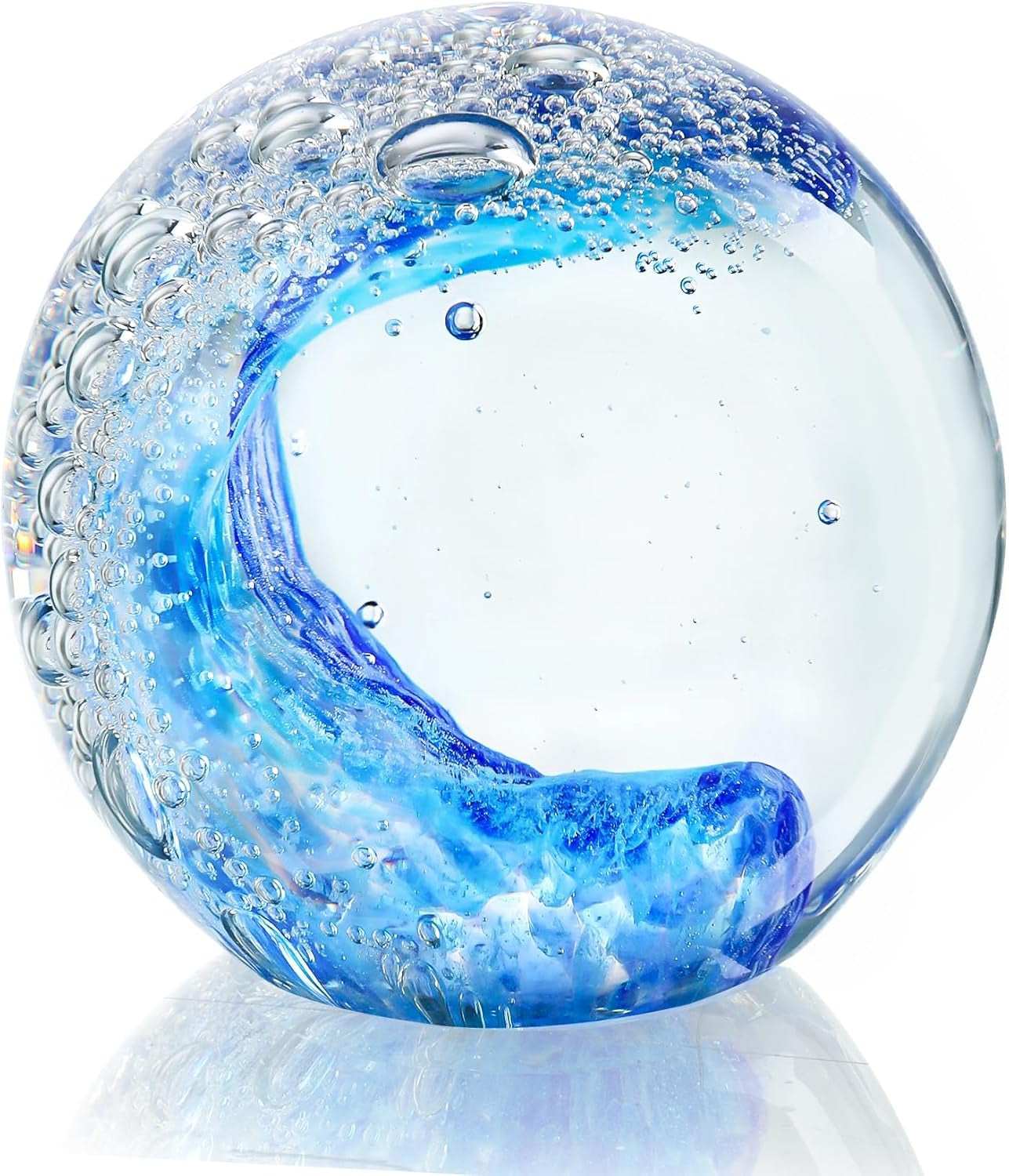 Hand Blown Ocean Wave Crystal Ball – Coastal Glass Beach Decor Sphere