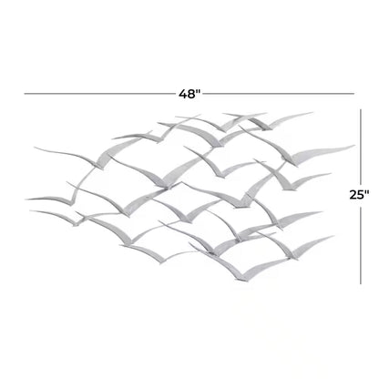 Silver Flying Birds Wall Decor – Coastal Metal Flock Wall Art