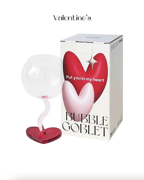 Handblown Bubble Wine Glass - Retro Whimsical Eclectic Wavy Stemmed