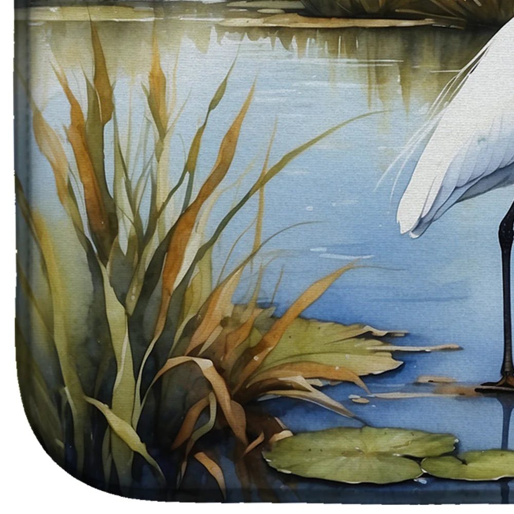 Snowy Egret Coastal Dish Drying Mat – Beach House Kitchen Counter Drying Pad