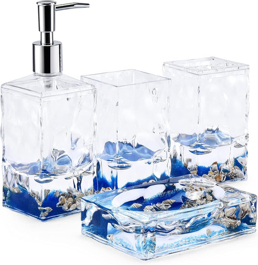4-Piece Coastal Bathroom Accessory Set with Ocean Theme