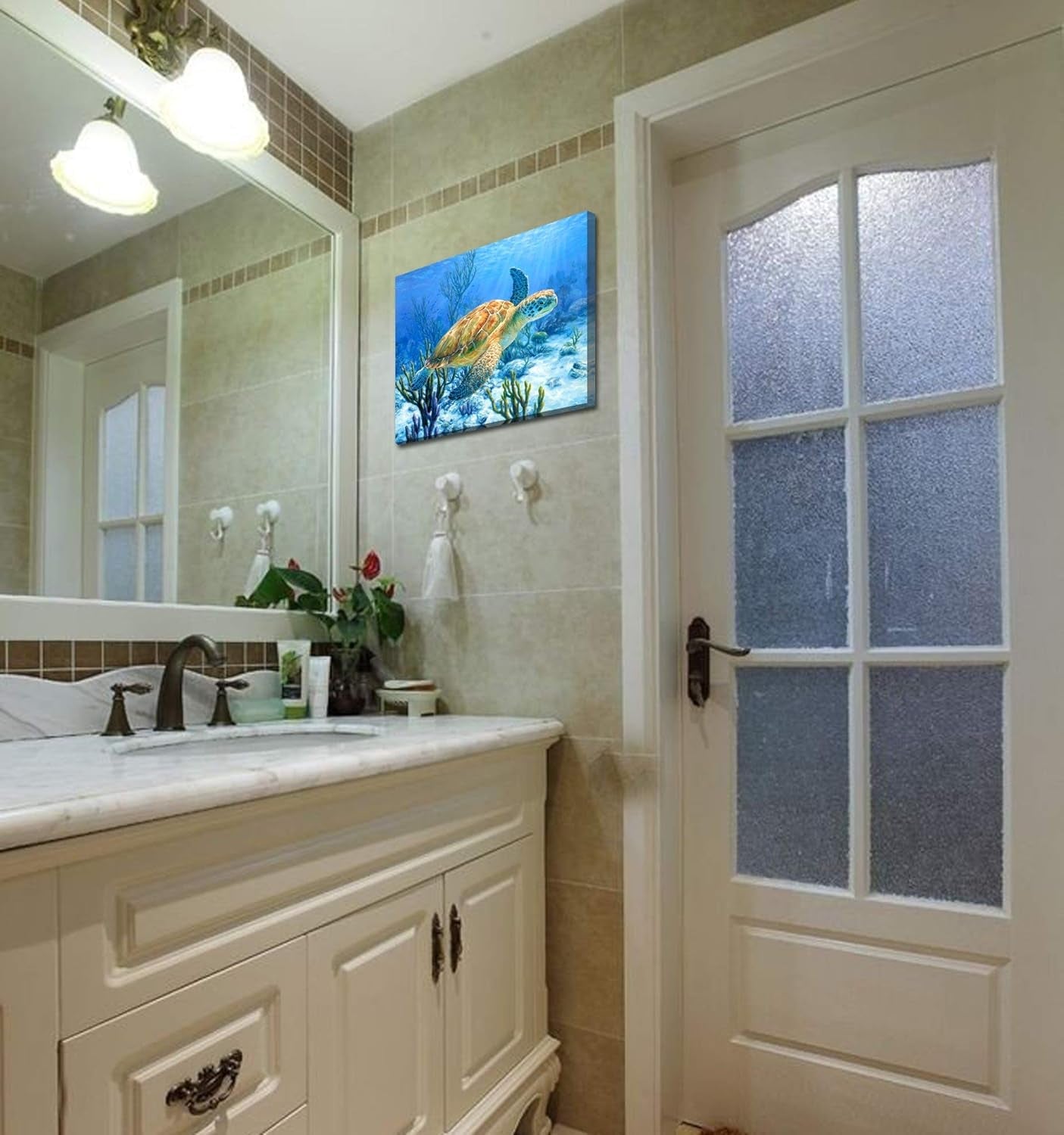 Sea Turtle Canvas Wall Art | Coastal Ocean Bathroom Decor