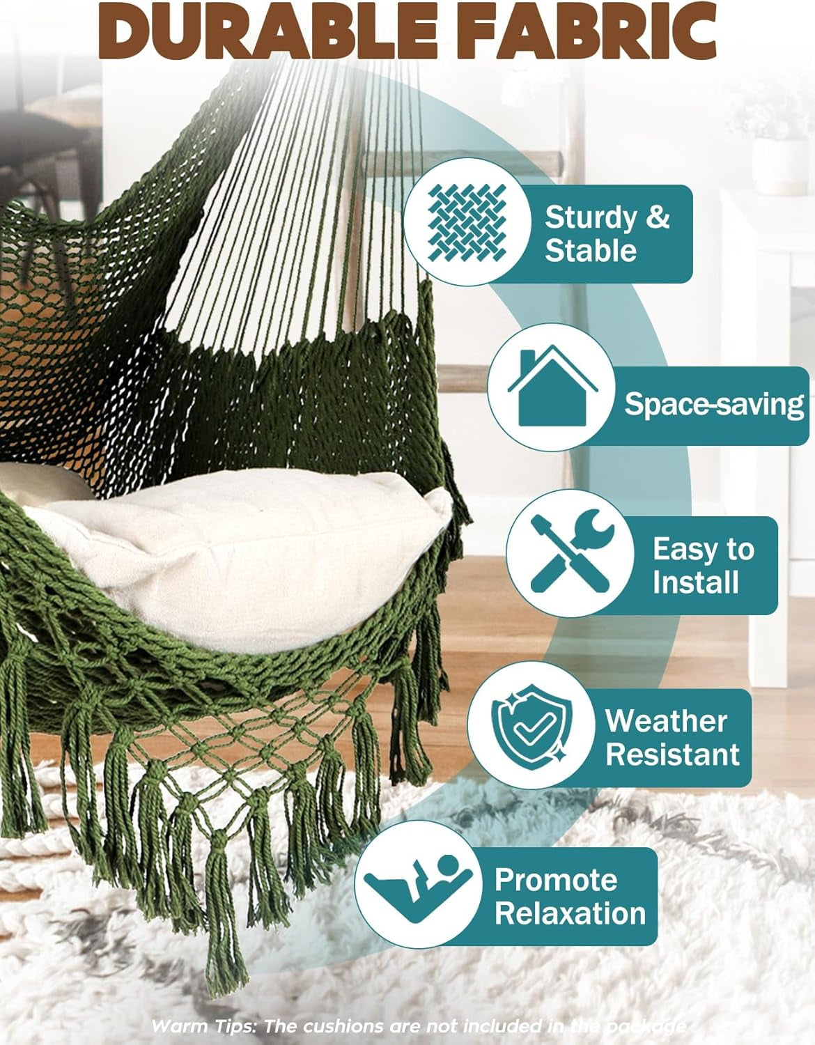 Handmade Hanging Hammock Chair | Cotton Rope Woven Swing Seat