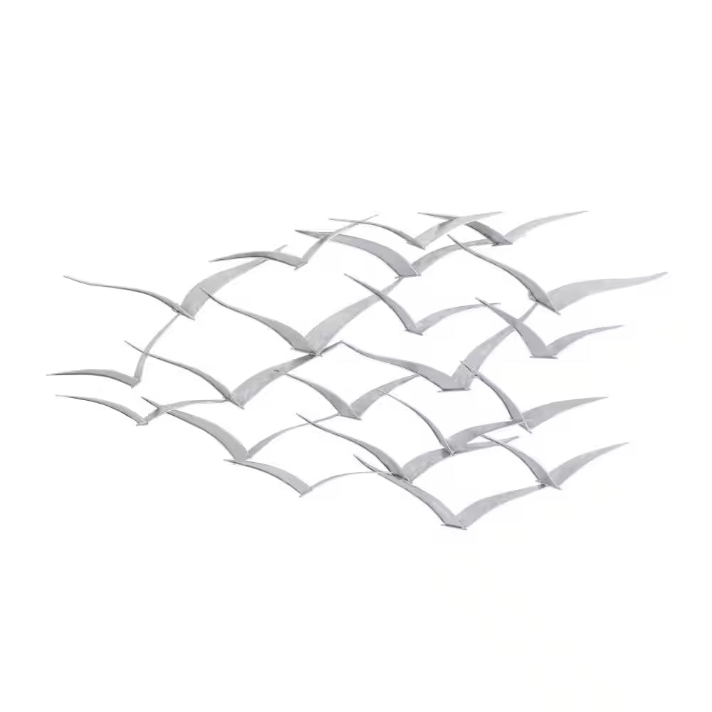 Silver Flying Birds Wall Decor – Coastal Metal Flock Wall Art