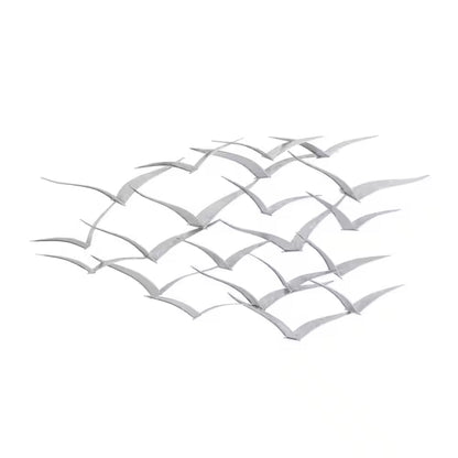 Silver Flying Birds Wall Decor – Coastal Metal Flock Wall Art