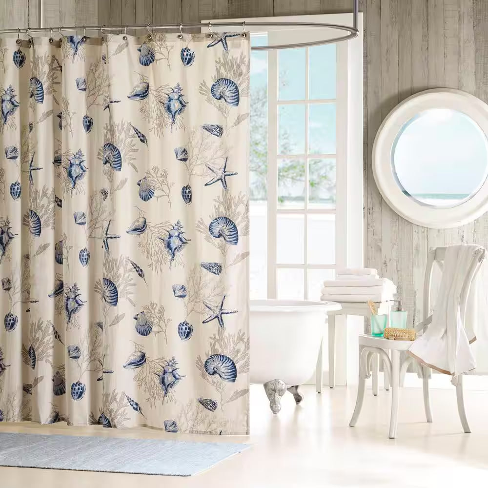 Nantucket Coastal Seashell Shower Curtain – Beach House Bathroom Decor