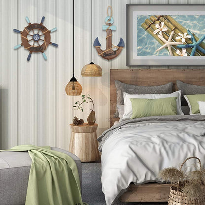 Nautical Ship Wheel & Anchor Wall Decor Set | Coastal Beach Wall Art