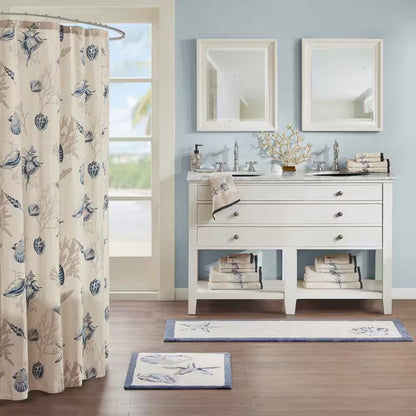 Nantucket Coastal Seashell Shower Curtain – Beach House Bathroom Decor